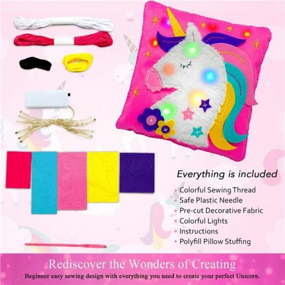 Unicorn Pillow Sewing kit for Kids Ages 8-12 - Easy Kids Crafts for Girls & Boys - Picture 1 of 6